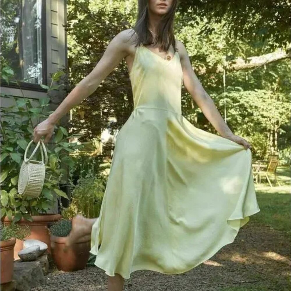 Vince Double Layer Maxi Summer Dress Yellow Lemon Glow XS